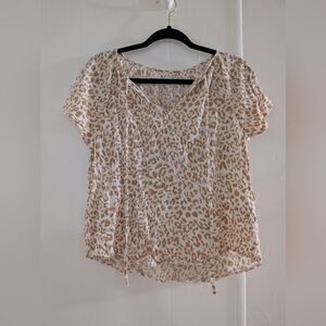 SHEIN Beige Leopard Print V-Neck Blouse